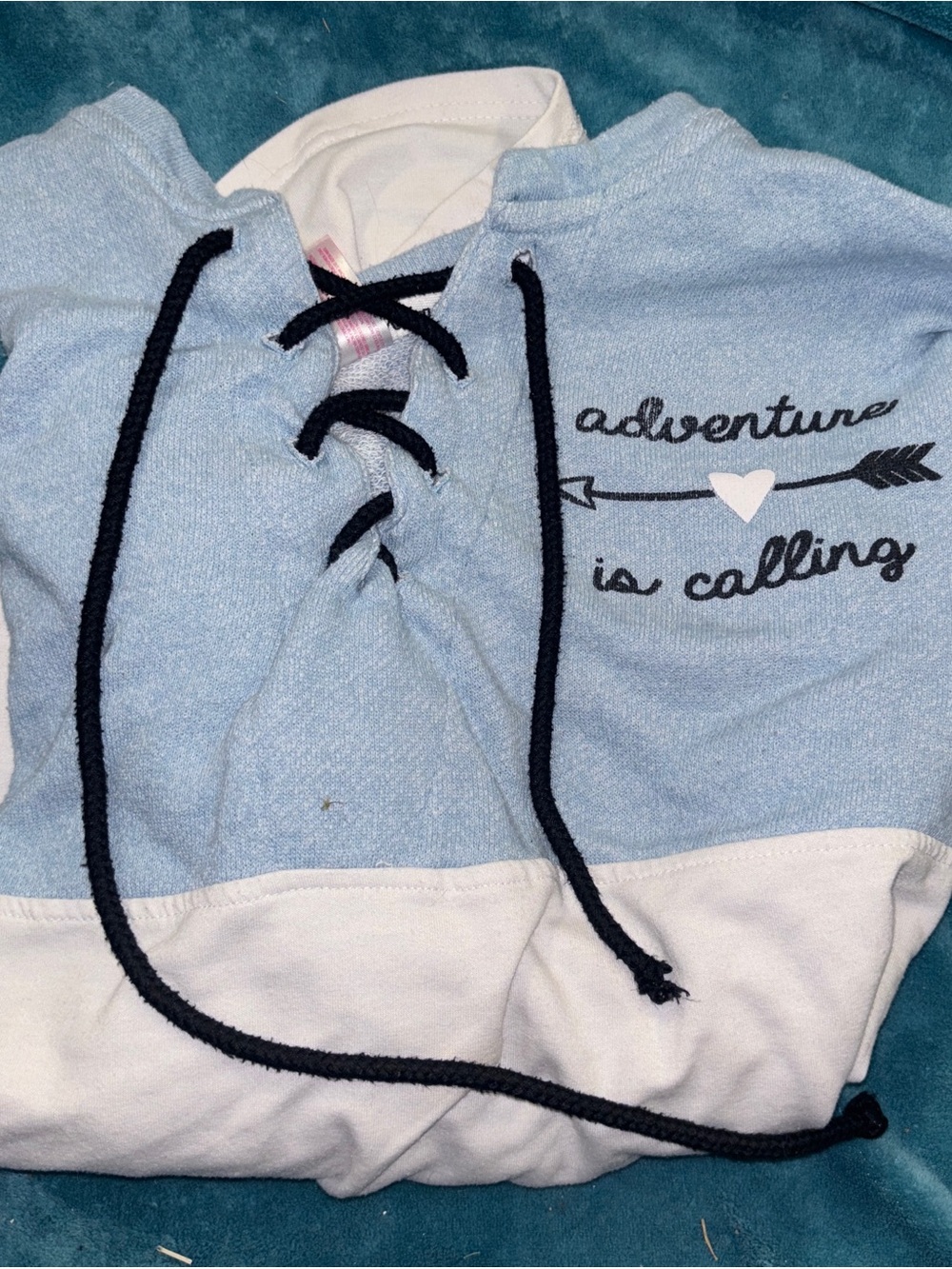 Light Blue Lace-Up Hoodie with Black Drawstrings